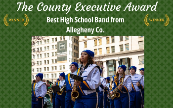 A graphic that says 'The county executive award for best high school band from Allegheny co."